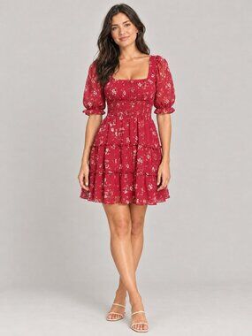 Trixxi Red Floral Puff Sleeve Mini Dress XL